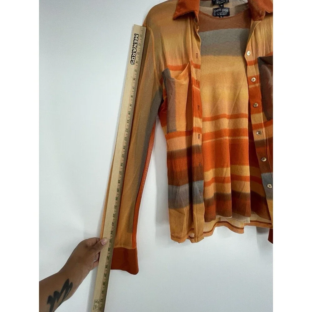 Petit Pois by Viviana G Mesh Top Orange 2 Piece Long Sleeve Top Artsy Y2K USA